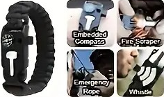 "New" (2 Pack) 5-in-1 Black Nylon Braided Survival Bracelet 23