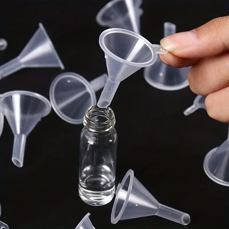 "New" 10Pcs Clear Mini Plastic Funnels for Lab Bottles, Essential Oils, & Spices