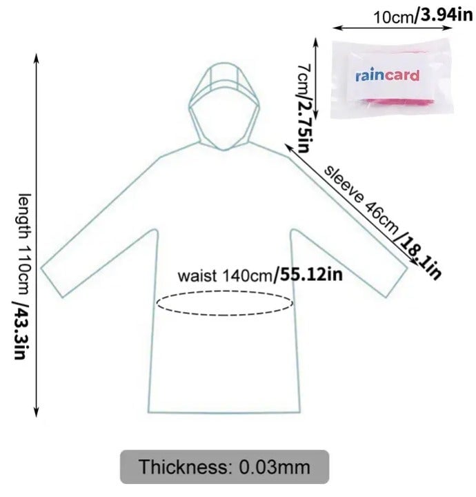 "New" Raincoat for Adults - Drawstring Hood, Vacuum Packed for Emergencies 15