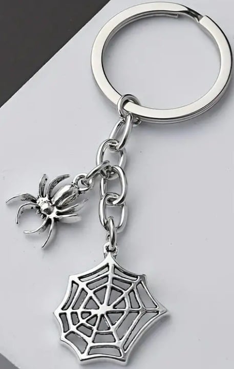 "New" Silvery Spider Web Alloy Keychain - Punk Style Key Ring Pendant 16