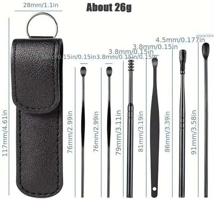 "New" Professional 6-Piece Stainless Steel Ear Cleaning Kit w/Travel PU Bag 20