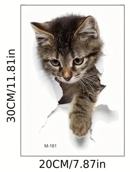 "New" Gray Cat 3D Visual Effect Toilet Sticker 19