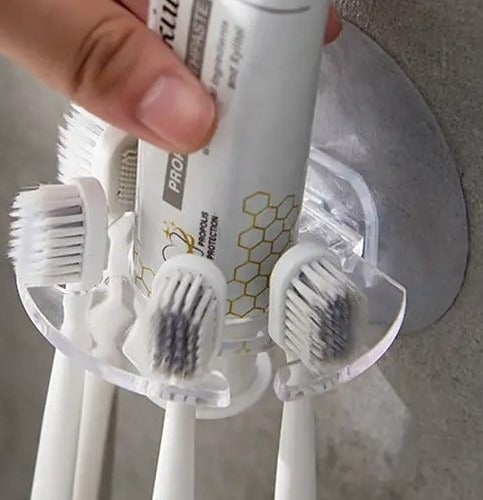 "New" Self-Adhesive Wall Mount Toothpaste Dispenser/Toothbrush Holder 14