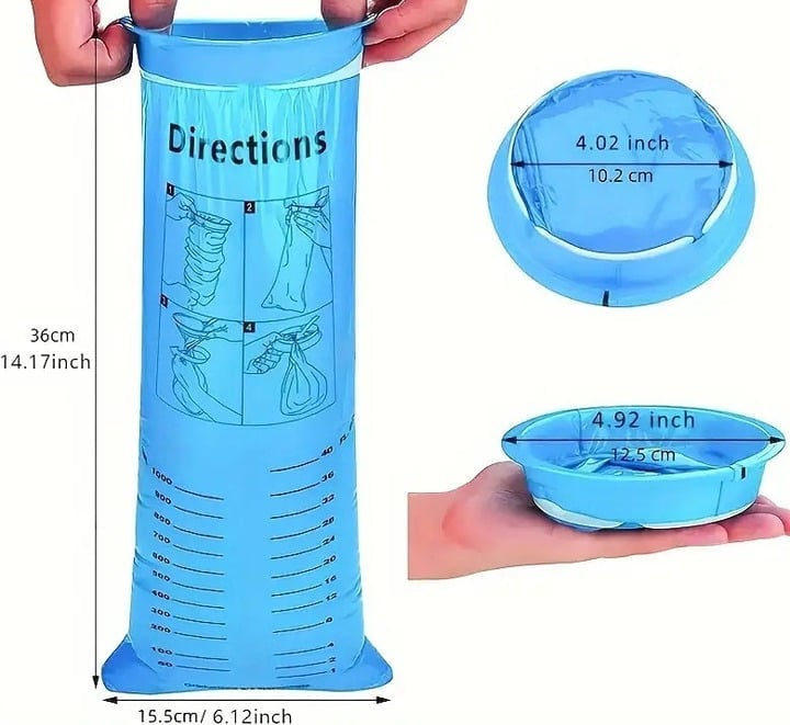 "New" 3-Pack of Portable PE Disposable Vomit Bags/ 1 Pc Stand-Up Urinal 18