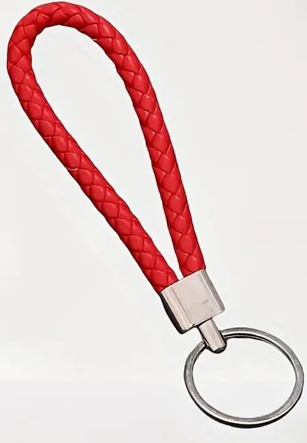 "New" Red Faux Braided Rope Keychain 18