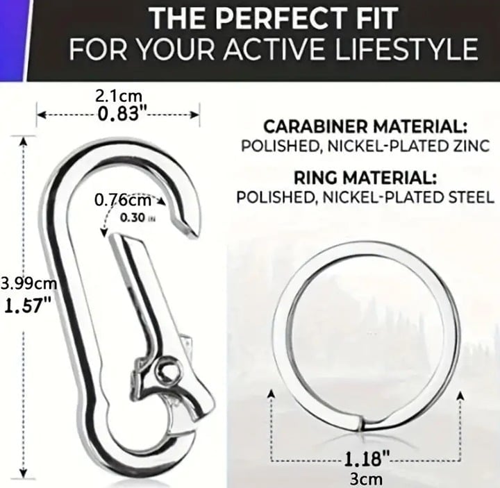 "New" (2 Pcs) Durable Vintage-Inspired Stainless Steel Carabiner Keyring 13