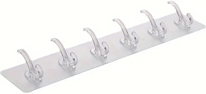 "New" Transparent Adhesive Hook Rack with 6 Hooks 18