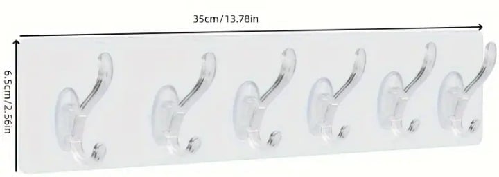 "New" Transparent Adhesive Hook Rack with 6 Hooks 18
