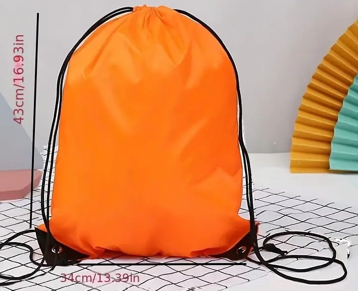 "New" Orange Foldable Drawstring Backpack 17
