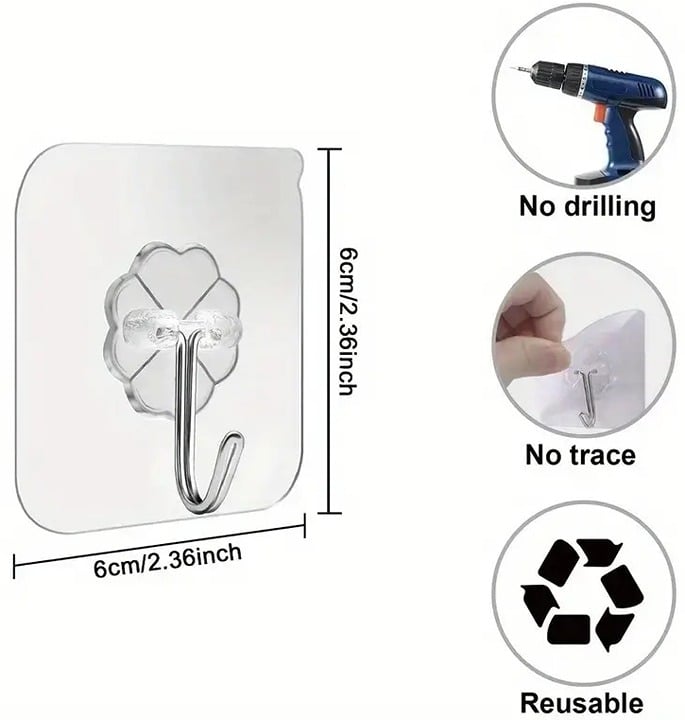 "New" Adhesive Hooks 10 Pcs - Reusable Heavy-Duty Wall Hooks 20