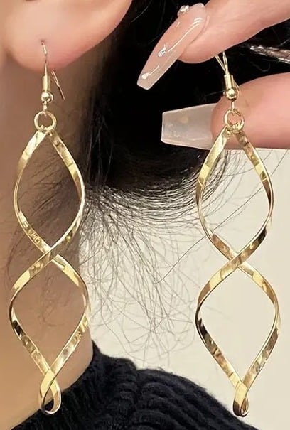 "New" Golden Hollow Spiral Pattern Dangle Earrings 13