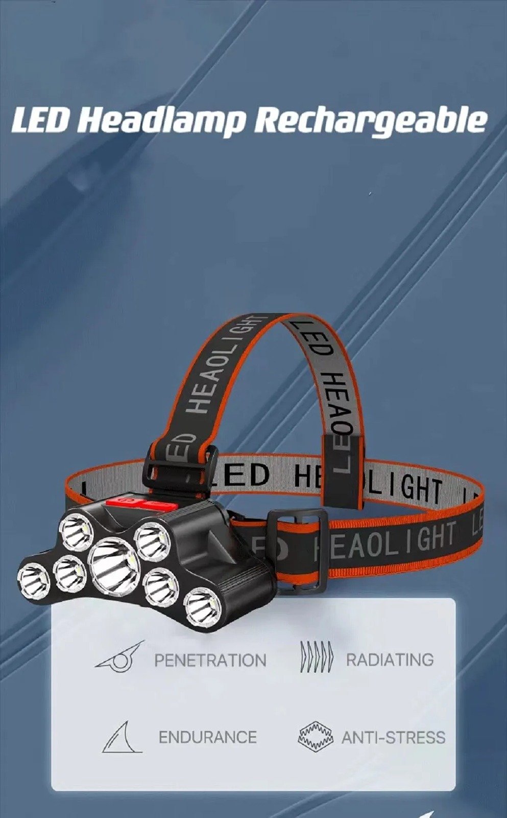 "New" F-T26 7 LED Adj. Rechargeable Waterproof Headlamp w/4 Modes 12