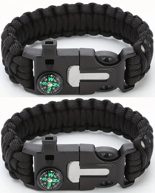 "New" (2 Pack) 5-in-1 Black Nylon Braided Survival Bracelet                                                          23