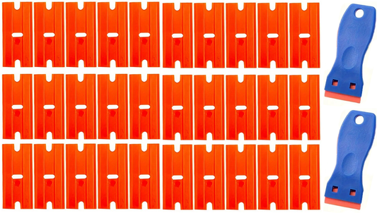 "New" 2 Plastic Razor Blade Scrapers and 30 Blades Set