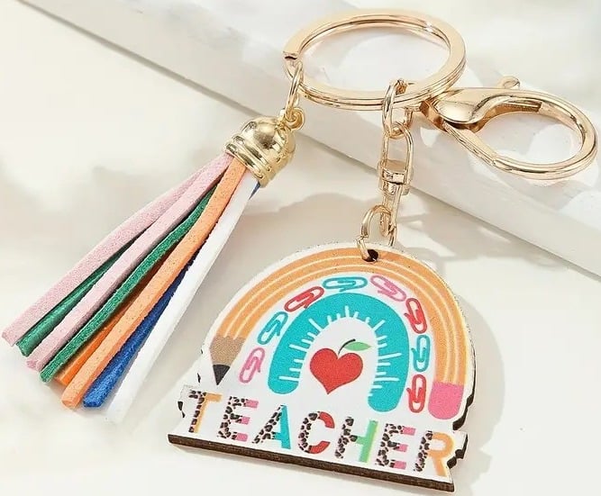 "New" Teacher Rainbow Tag Keychain - Perfect Gift for Teachers                16