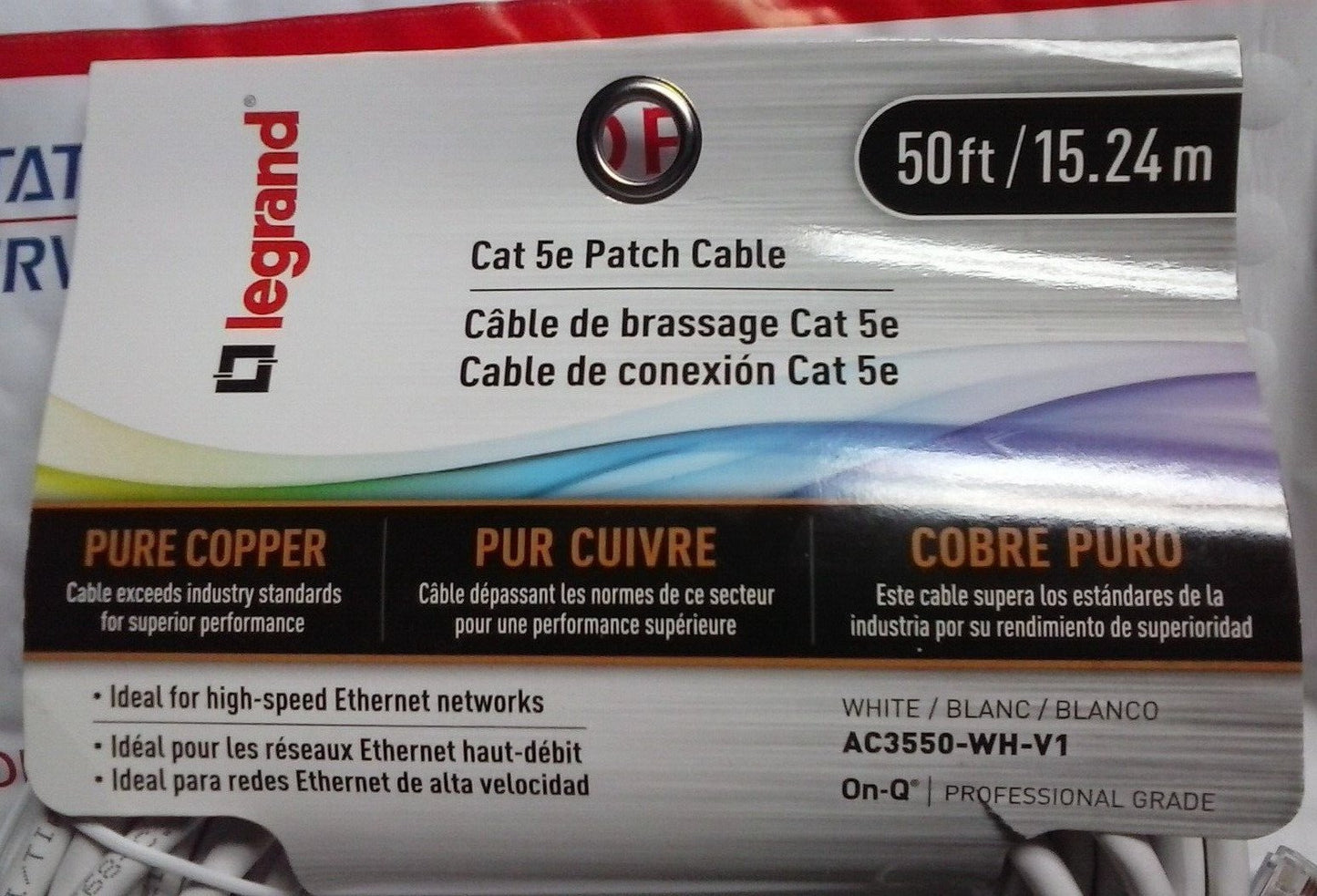 804428031734 Legrand - On-Q CAT 5e Patch Cable, 10Gbps Eth Speed, 50' AC3550WHV1