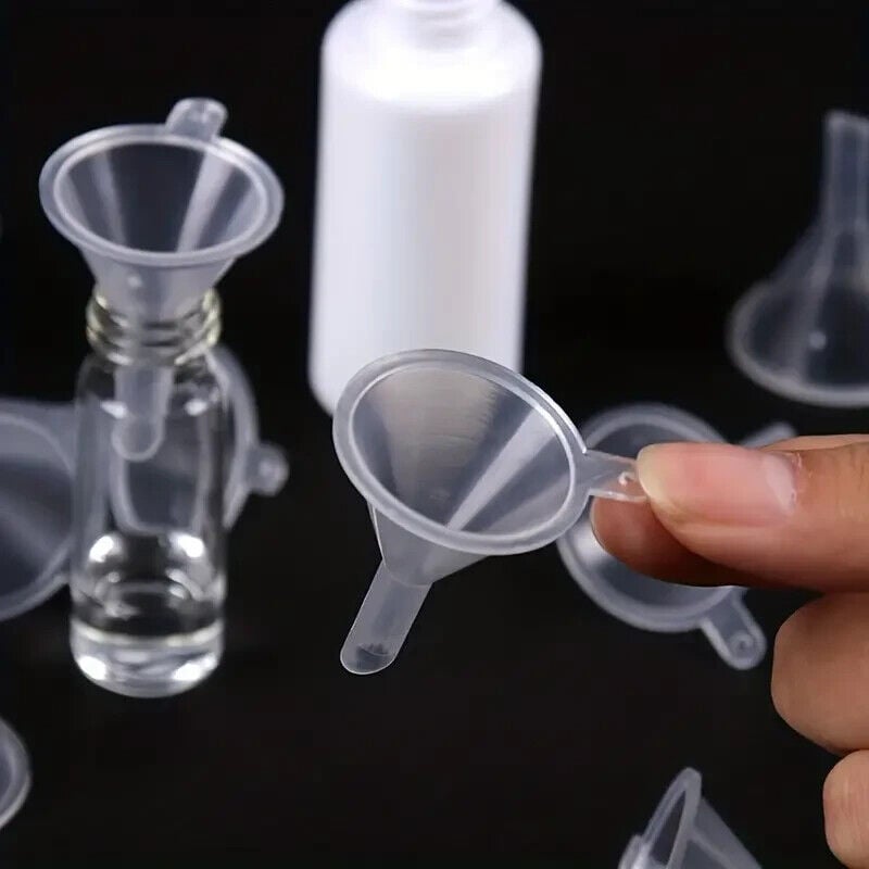 "New" 10Pcs Clear Mini Plastic Funnels for Lab Bottles, Essential Oils, &amp; Spices