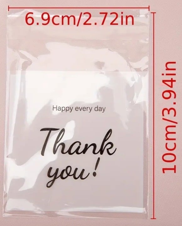 "New" 50Pc Transparent "Thank You" Words Adhesive Bags 3 In x 4 In            18