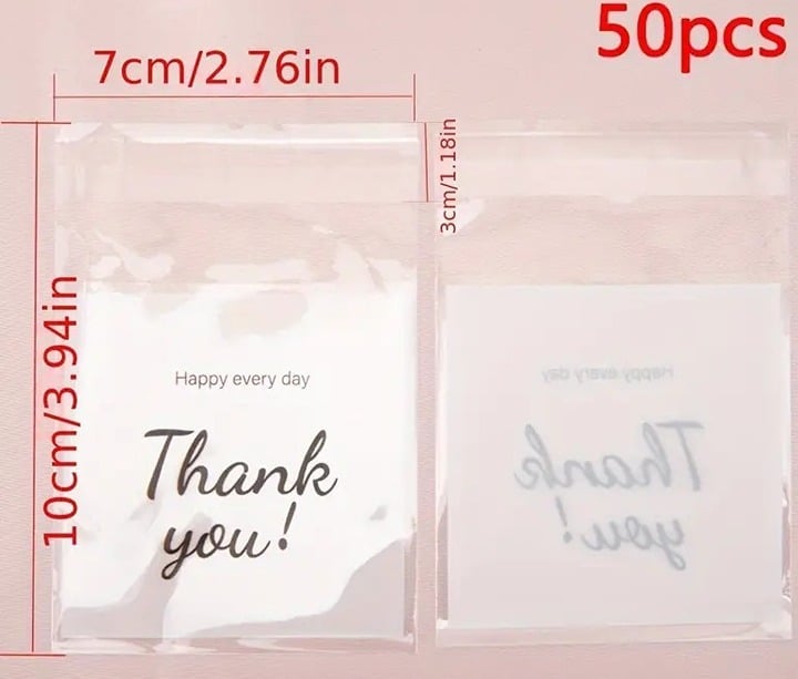 "New" 50Pc Transparent "Thank You" Words Adhesive Bags 3 In x 4 In            18