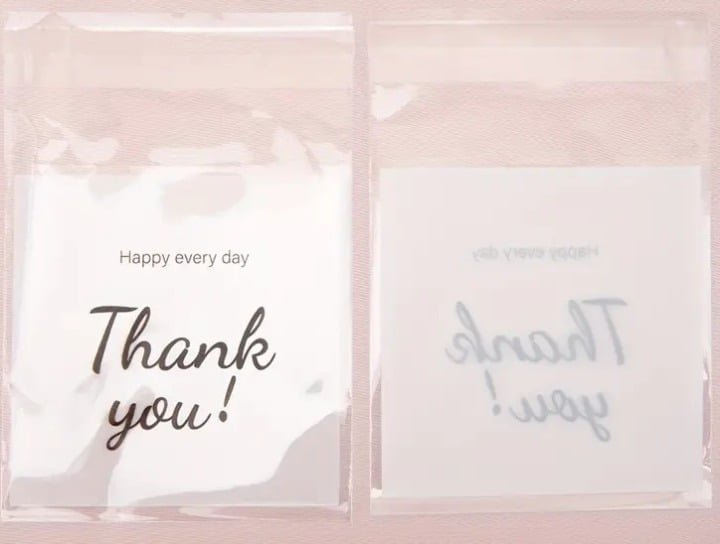 "New" 50Pc Transparent "Thank You" Words Adhesive Bags 3 In x 4 In            18