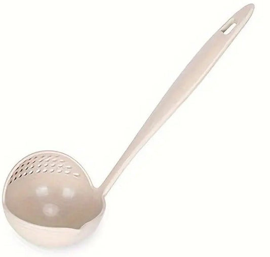 "New" 2-in-1 Wheat Straw Kitchen Soup Spoon w/Long Handle &amp; Colander Strainer 15