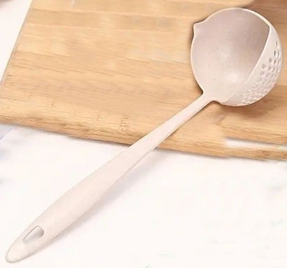 "New" 2-in-1 Wheat Straw Kitchen Soup Spoon w/Long Handle &amp; Colander Strainer 15