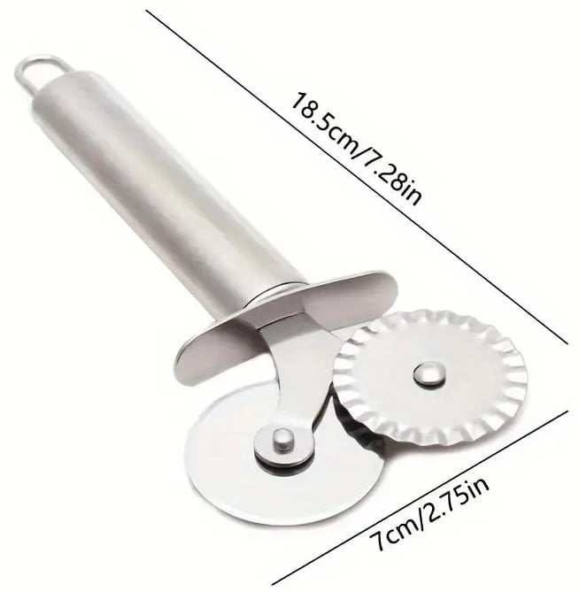 "New" Dual-Wheel Stainless Steel Pizza Cutter w/Decorative Crimped Edge       20