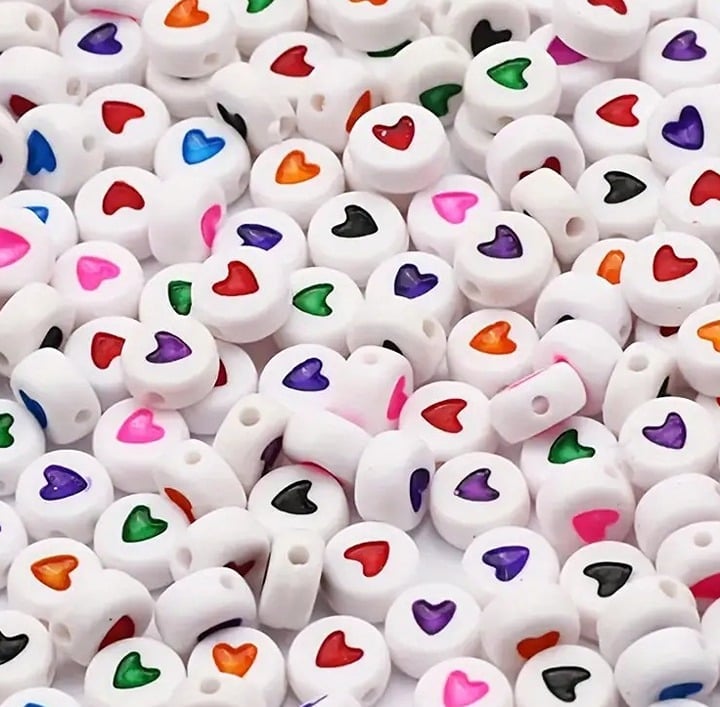 "New" 100 Pcs 7mm Mixed Color Love Acrylic Beads                              13