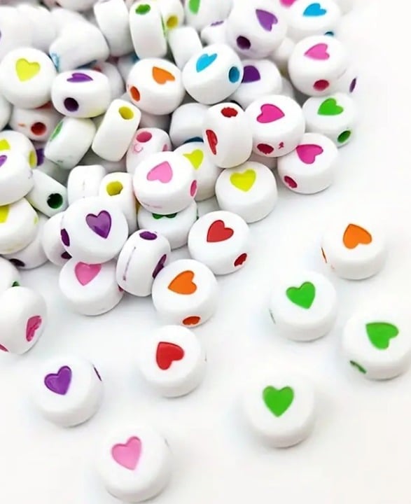 "New" 100 Pcs 7mm Mixed Color Love Acrylic Beads                              13