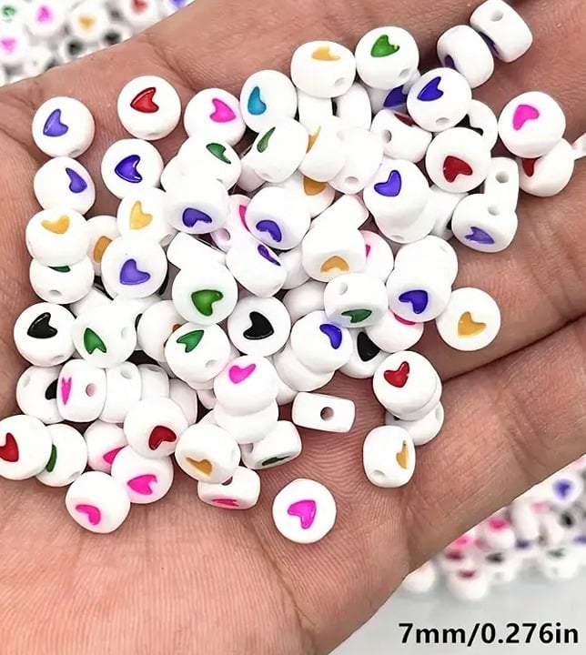 "New" 100 Pcs 7mm Mixed Color Love Acrylic Beads                              13