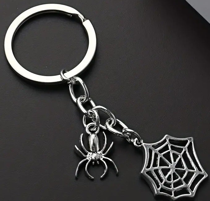 "New" Silvery Spider Web Alloy Keychain - Punk Style Key Ring Pendant         16