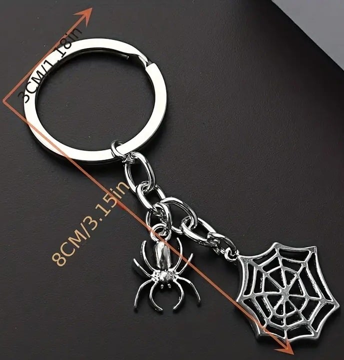 "New" Silvery Spider Web Alloy Keychain - Punk Style Key Ring Pendant         16