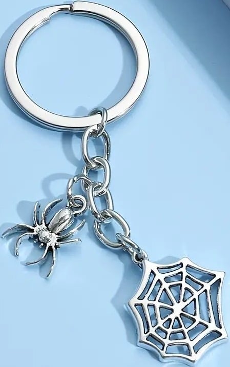 "New" Silvery Spider Web Alloy Keychain - Punk Style Key Ring Pendant         16