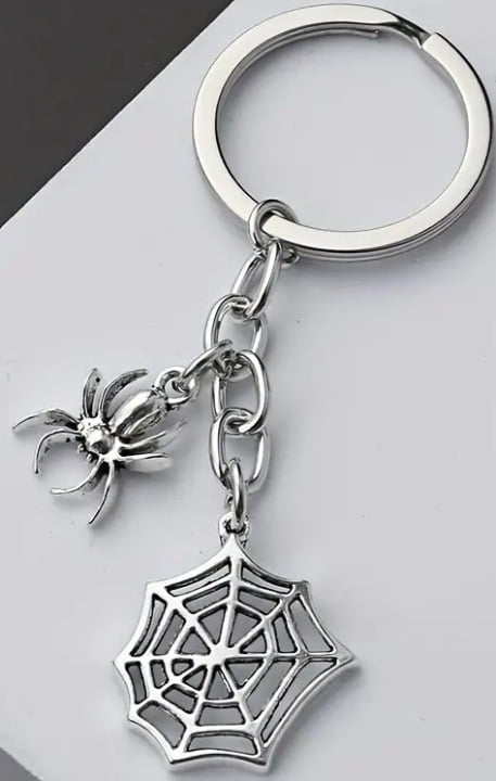 "New" Silvery Spider Web Alloy Keychain - Punk Style Key Ring Pendant         16