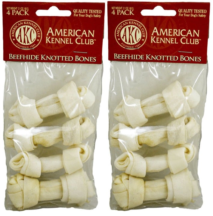 "New" (2Pack) A.K.C Beefhide Knotted Bone Mini