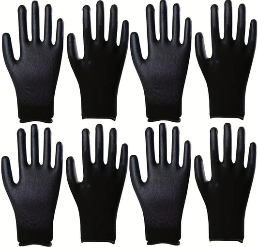 "New" (4 Pairs) Breathable PU Work Gloves - Black                             20