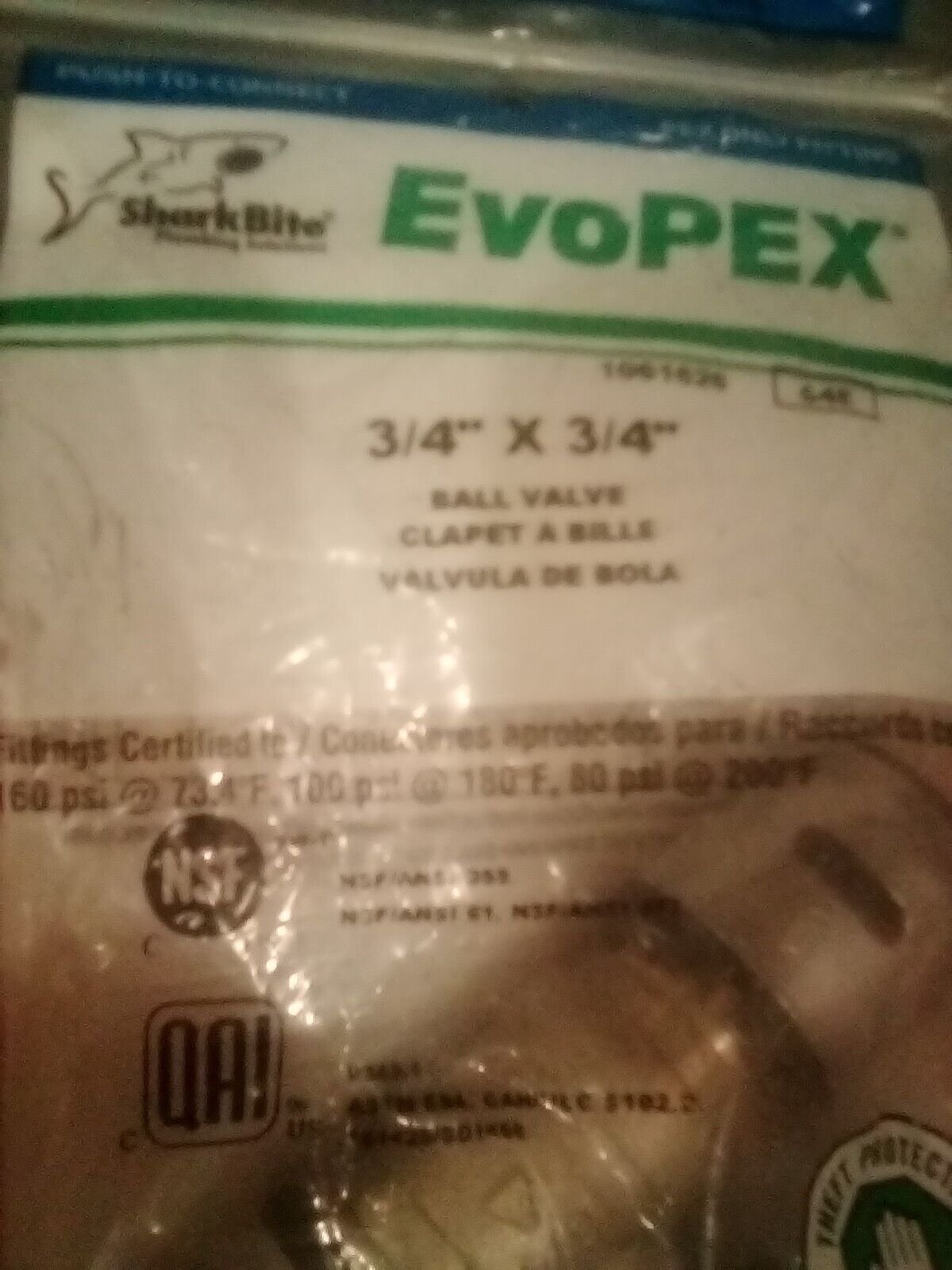 697285045194 "New" SharkBite Evopex 3/4" x 3/4" Ball Valve K22185Z