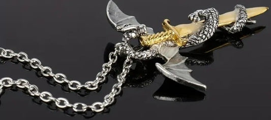 "New" Trendy Pterosaur Golden Sword Luminous Alloy Necklace                   13