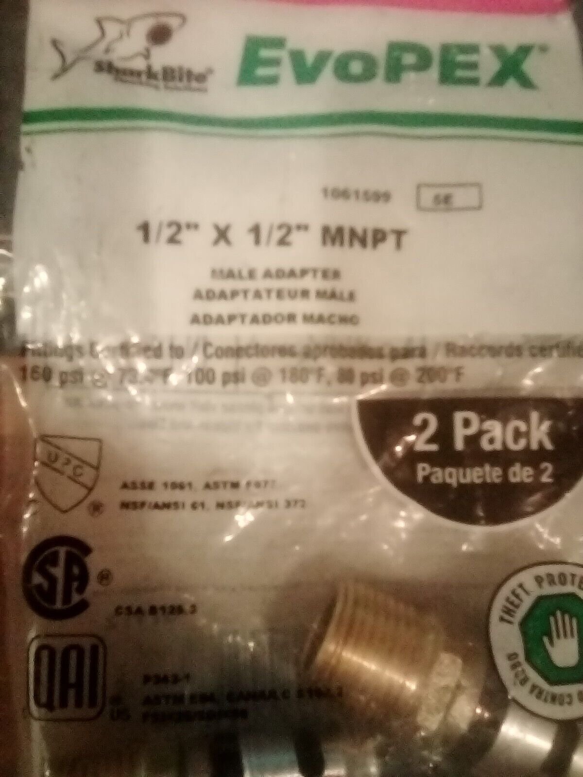 697285045163 "New" SharkBite EvoPEX 1/2'' X 1/2'' MNPT Male Adapter 2 PK K120Z2