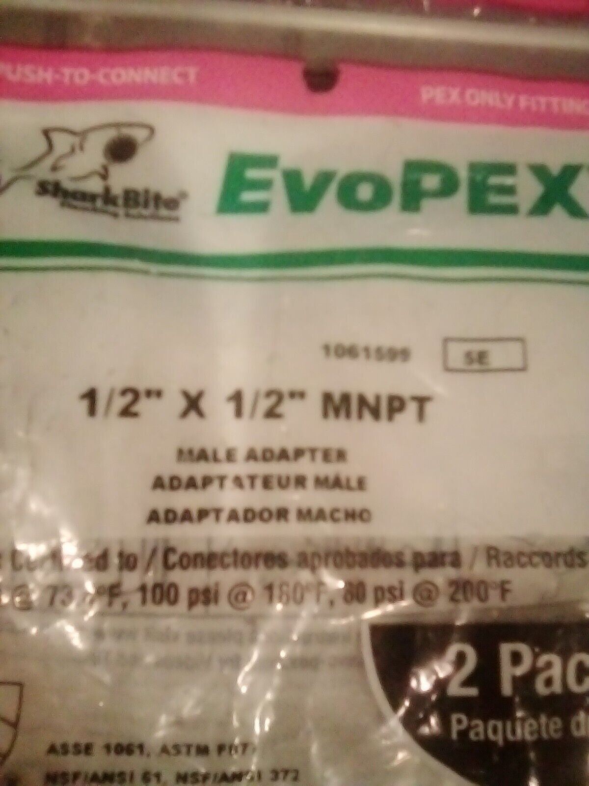 697285045163 "New" SharkBite EvoPEX 1/2'' X 1/2'' MNPT Male Adapter 2 PK K120Z2