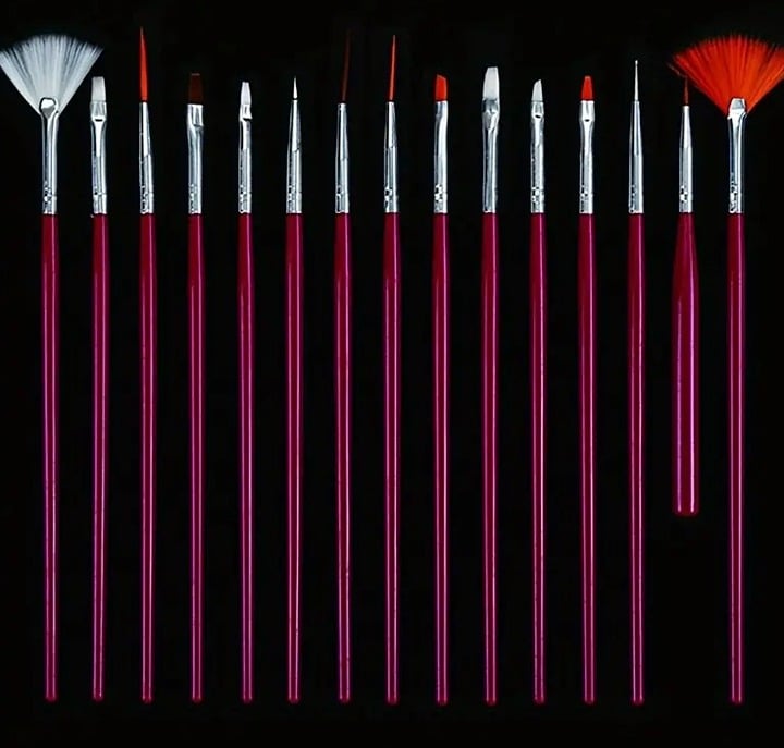 "New" Rose 15Pcs Fine Detail Paint Brush Set for Acrylic and Oil Kits         16