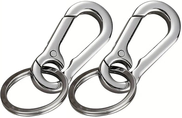 "New" (2 Pcs) Durable Vintage-Inspired Stainless Steel Carabiner Keyring      13