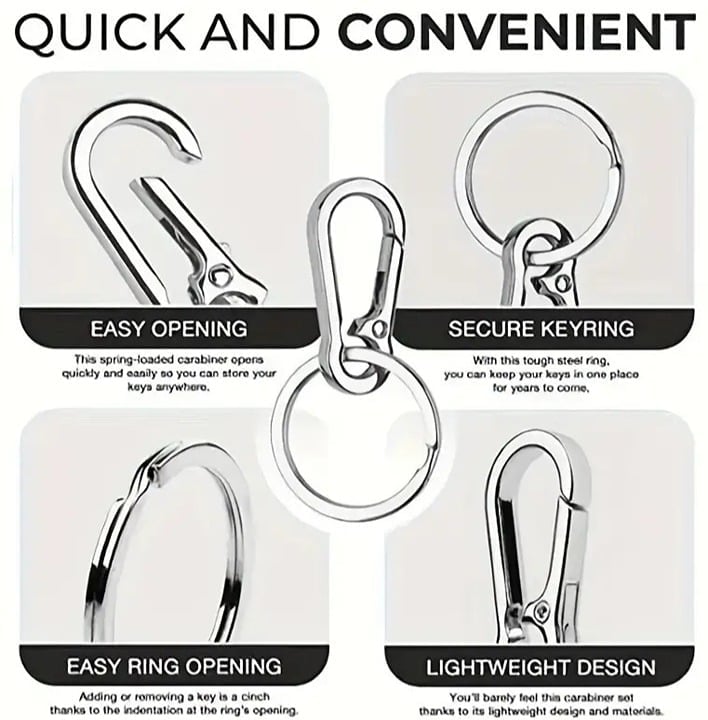 "New" (2 Pcs) Durable Vintage-Inspired Stainless Steel Carabiner Keyring      13