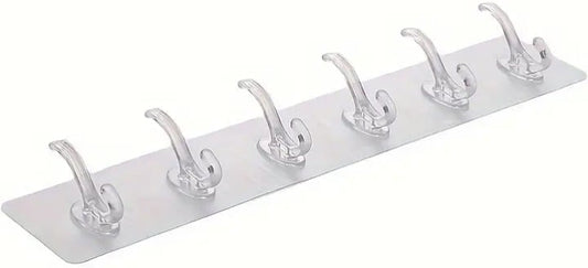 "New" Transparent Adhesive Hook Rack with 6 Hooks                             18