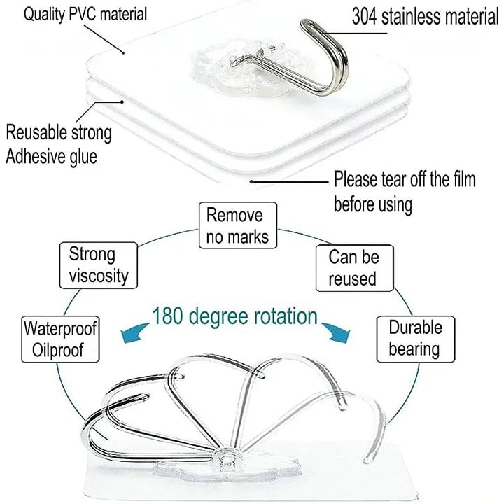"New" Adhesive Hooks 10 Pcs - Reusable Heavy-Duty Wall Hooks                  20
