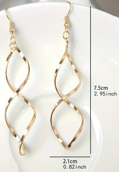 "New" Golden Hollow Spiral Pattern Dangle Earrings                            13