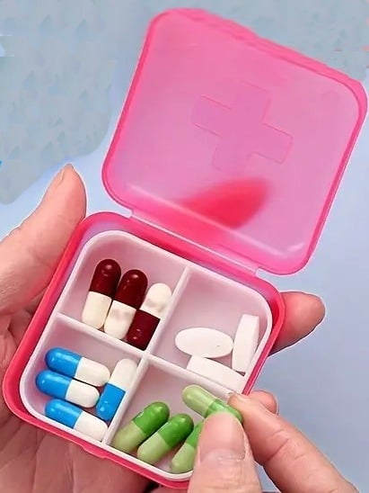 "New" Portable Travel Pill Case - Four-Compartment Mini Medicine Box          14