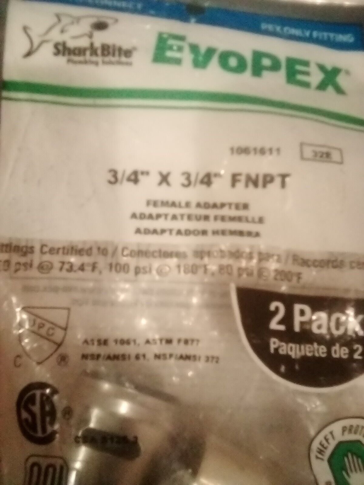 697285045149 "New" SharkBite EvoPEX Push-to-Connec t 3/4" x 3/4" FNPT K088Z2